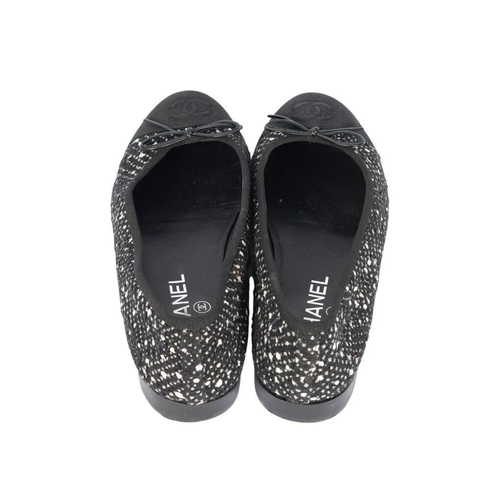 CHANEL Black Tweed CC Cap Toe Ballet Flats Size 37.5 US 7.5 - Picture 3 of 4